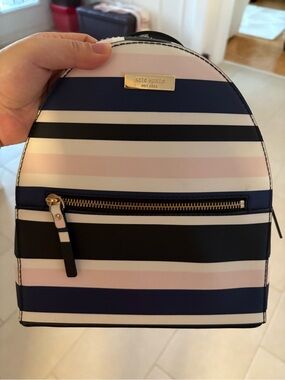 Kate Spade New York Striped Saffiano Leather Mini Backpack Navy Black Pink